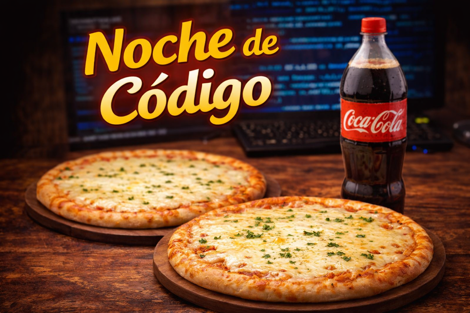 Promo Noche de Código con dos pizzas grandes y gaseosa