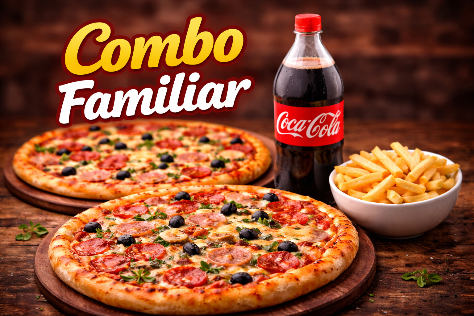 Imagen referencial a combo familiar con pizza y bebida